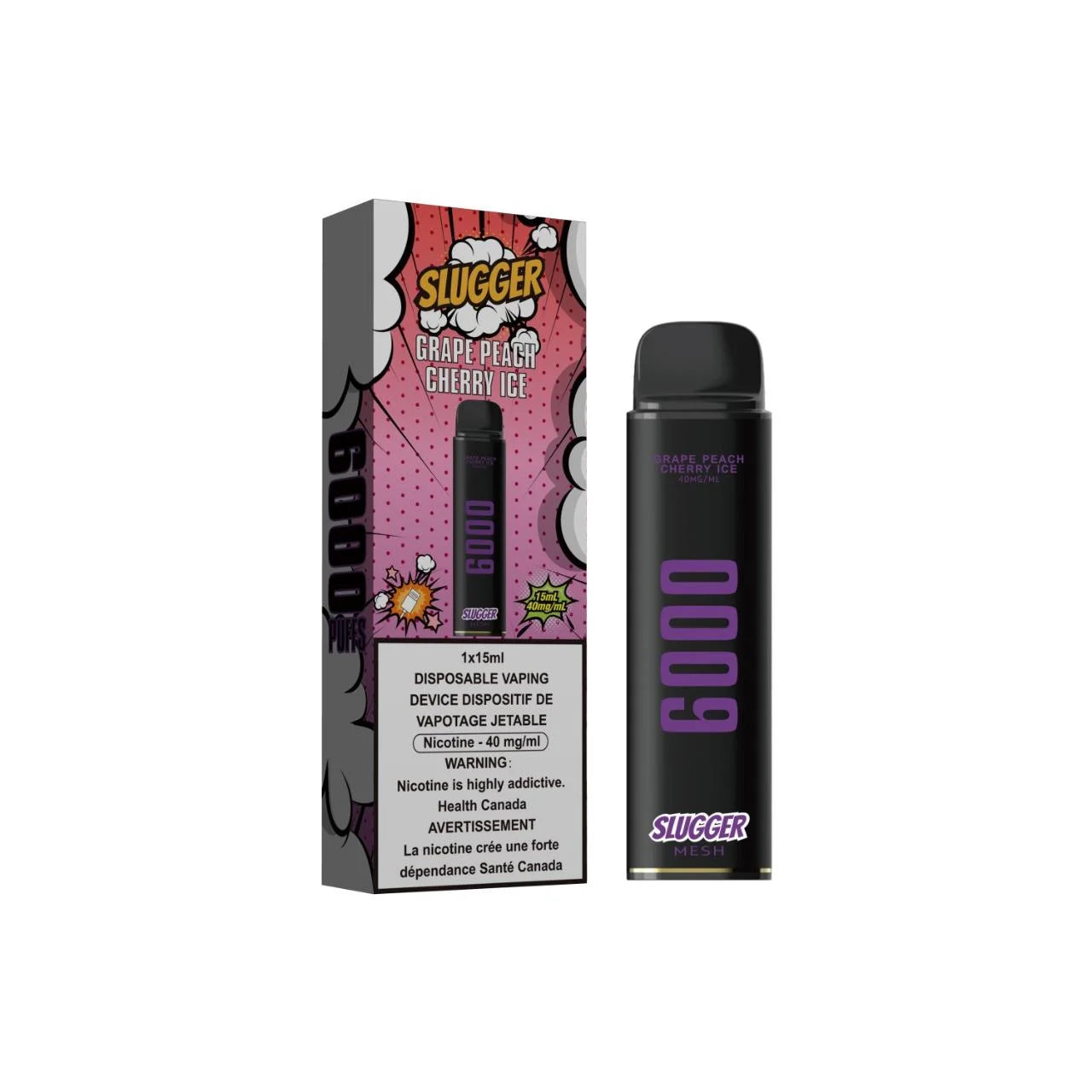 Slugger Grape Peach Cherry Ice 40mg 6000Puffs Disposable