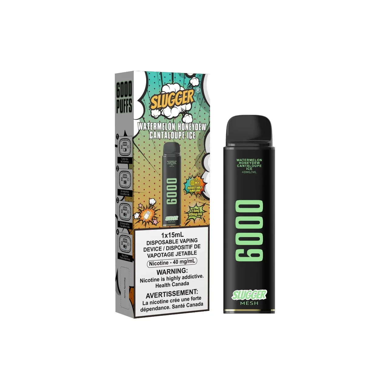 Slugger Watermelon Honeydew Cantaloup Ice 40mg 6000Puffs Disposable